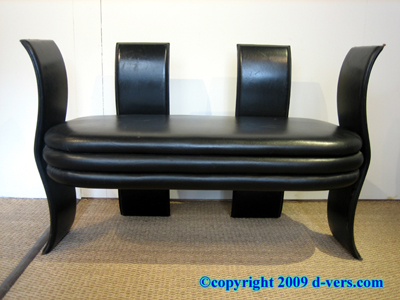 Art Deco Settee Reversible Black Leather French 20th Century