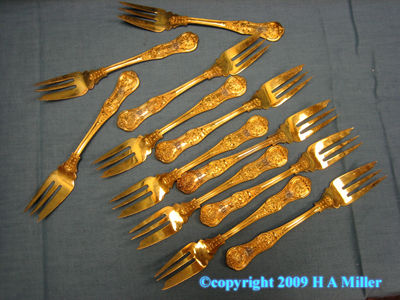 STERLING SILVER Gilded Fish Forks L.A. Crichton London