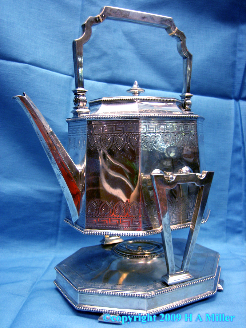 Victorian tilting hot water kettle in sterling silver 