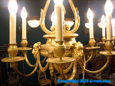 Louis XVI Ormolu Gilded Chandeliers Pair Goat Head 19th Century Louis XVI Ormolu Gilded Chandeliers Pair Goat Head 19th Century