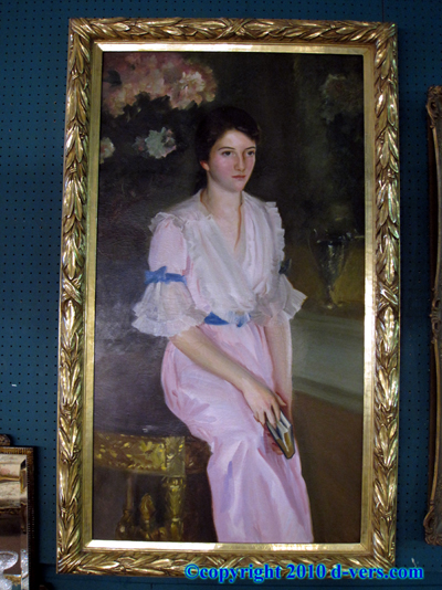 Oil Painting Gold Leaf Gilded Frame Lady in Pink 19th Century Oil Painting Gold Leaf Gilded Frame Lady in Pink 19th Century
