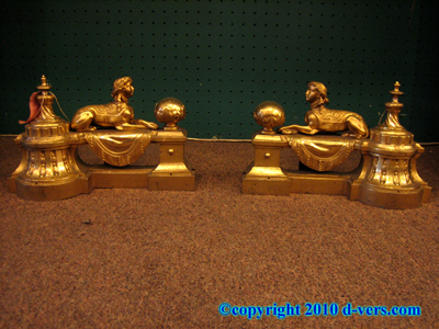 Empire Chenet Firedog Pair Bronze Gilded French 19th Century Empire Chenet Firedog Pair Bronze Gilded French 19th Century