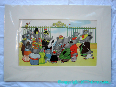 Babar The Elephant Storybook Print Rare MAT 1938 Babar The Elephant Storybook Print Rare MAT 1938