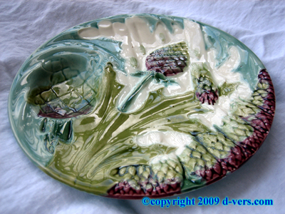 MAJOLICA ASPARAGUS & ARTICHOKE Plate K G Luneville France MAJOLICA ASPARAGUS & ARTICHOKE Plate K G Luneville France