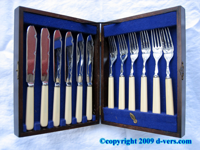 FISH KNIVES Forks Chrome Plate Set 8 c. 1900 Antique MINT FISH KNIVES Forks Chrome Plate Set 8 c. 1900 Antique MINT