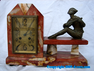 ART DECO Clock Marble Antique c. 1920 Hambert Mandolin Player ART DECO Clock Marble Antique c. 1920 Hambert Mandolin Player