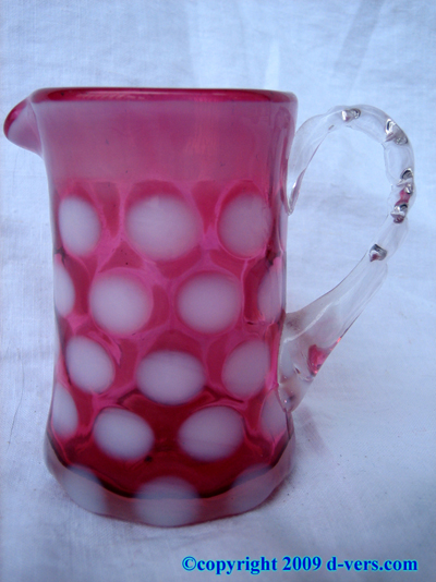 Pitcher Mini Hand Blown Cranberry Glass White Dots Pitcher Mini Hand Blown Cranberry Glass White Dots