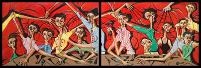 ALEX BEARD The Dinner Party Original Painting Oil on Canvas ALEX BEARD The Dinner Party Original Painting Oil on Canvas