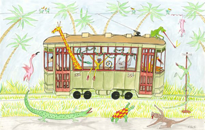 ALEX BEARD Trolley Stop Original Drawing Ink on Paper ALEX BEARD Trolley Stop Original Drawing Ink on Paper