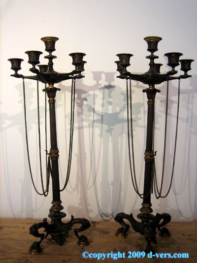 Charles X Classical Candelabra Pair Bronze French 19th Century Charles X Classical Candelabra Pair Bronze French 19th Century