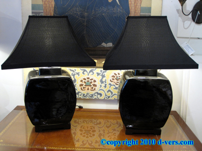 Chinese Table Lamps Black Porcelain 20th Century Chinese Table Lamps Black Porcelain 20th Century