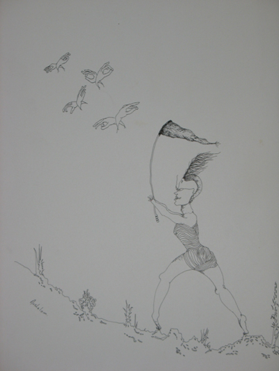 AVSHALOM EITAN Chasing Flying Hands Original Illustration Ink AVSHALOM EITAN Chasing Flying Hands Original Illustration Ink