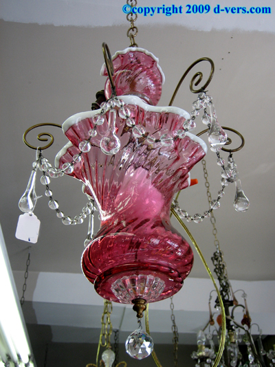 Chandelier HAND BLOWN Cranberry Glass Brass Chandelier HAND BLOWN Cranberry Glass Brass