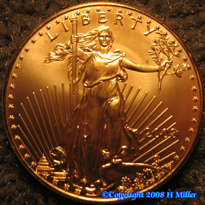 Gold Bullion Round 1 oz Ounce Liberty US 2008 Gold Bullion Round 1 oz Ounce Liberty US 2008