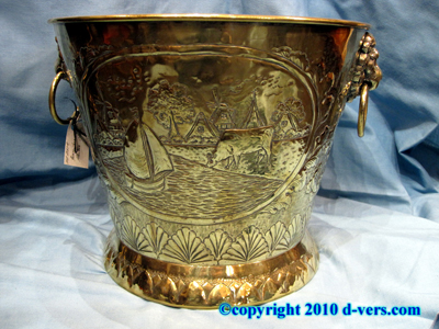 Brass Jardiniere Dutch 19th Century Lion Handles Brass Jardiniere Dutch 19th Century Lion Handles