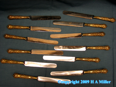 STERLING SILVER Gilded L.A. Crichton Dinner Knives Knife Set STERLING SILVER Gilded L.A. Crichton Dinner Knives Knife Set