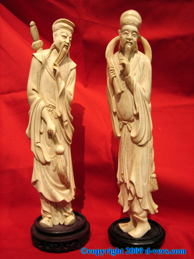 13" Chinese Ivory Antique Mandarin Figures Pair Rosewood Stand 13" Chinese Ivory Antique Mandarin Figures Pair Rosewood Stand