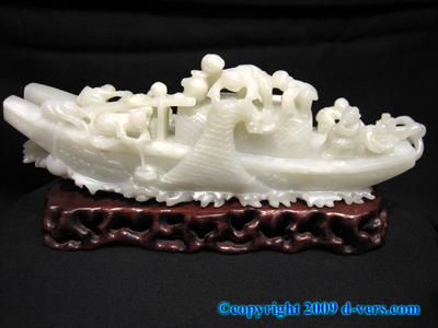 NEPHRITE White Jade Chinese Antique Carved Fishing Boat NEPHRITE White Jade Chinese Antique Carved Fishing Boat