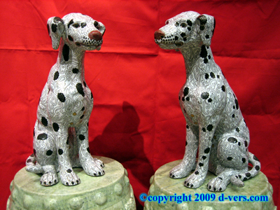 CHINESE Cloisonne Antique Dalmatian Statue Bronze Pair CHINESE Cloisonne Antique Dalmatian Statue Bronze Pair