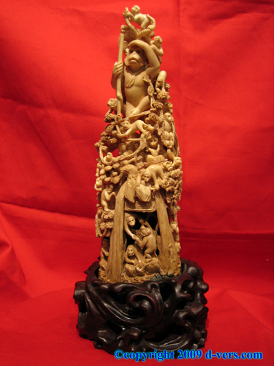 Chinese Ivory Carved Woolly Mammoth Tusk Monkey King Statue Chinese Ivory Carved Woolly Mammoth Tusk Monkey King Statue
