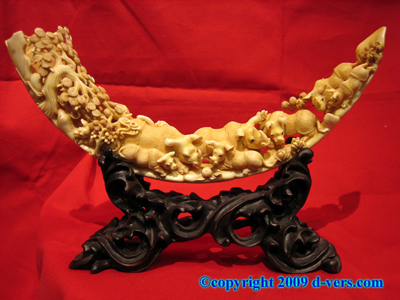 Ivory Hippo Tusk Antique Sculpture Chinese Rhinocerous Ivory Hippo Tusk Antique Sculpture Chinese Rhinocerous