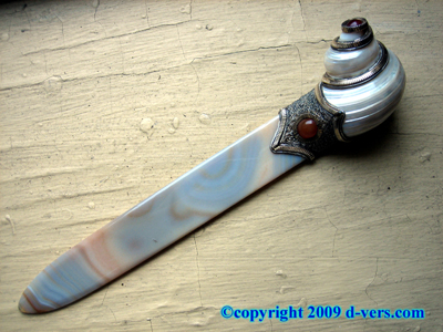 LETTER OPENER Mother of Pearl Agate Carnelian Antique LETTER OPENER Mother of Pearl Agate Carnelian Antique