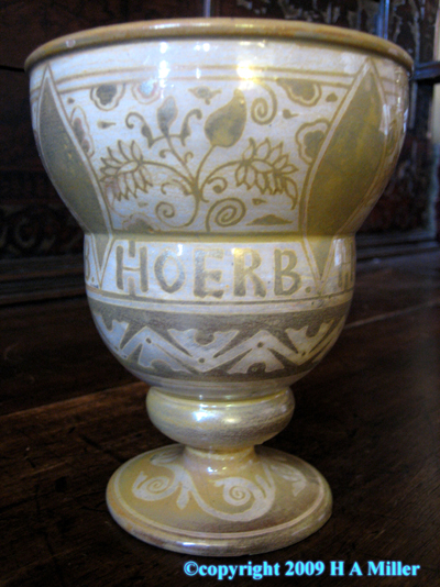 French Lustered Pottery Goblet Antique E. Baron Blois Aesthetic French Lustered Pottery Goblet Antique E. Baron Blois Aesthetic