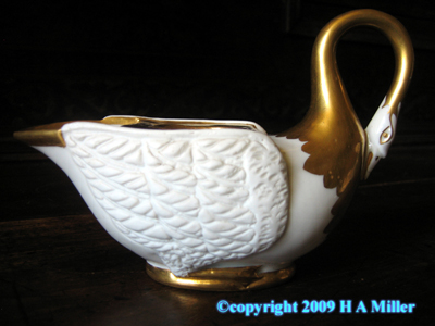 Porcelain Inkwell Gilded Swan 19th C A & M l'Imperatrice Porcelain Inkwell Gilded Swan 19th C A & M l'Imperatrice
